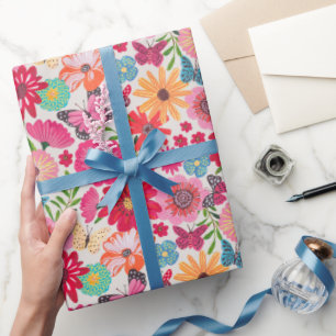 Papier Cadeau Mariage champêtre avec motif de fleurs sauvages lu