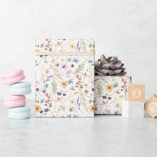 Papier Cadeau Mariage Champêtre de Fleurs Sauvages Fantaisistes 