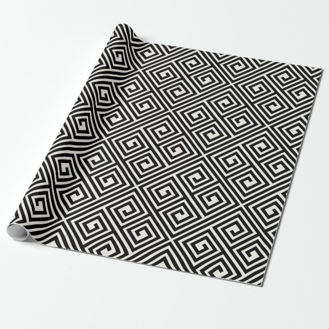 Papier Cadeau Mariage chic principal grec en ivoire noir moderne (Déroulé)