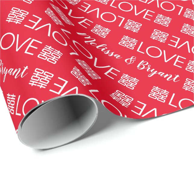 Papier Cadeau Mariage chinois double bonheur papier enveloppemen (Coin rond)