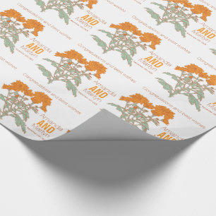 Papier Cadeau Mariage chrysanthemum orange nom date envelopper