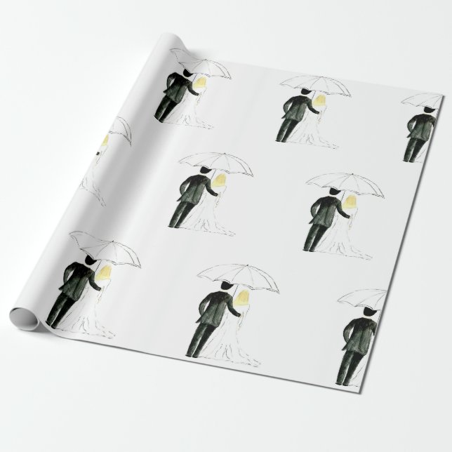 Papier Cadeau Mariage couple Juste marié chic Papier à enveloppe (Déroulé)