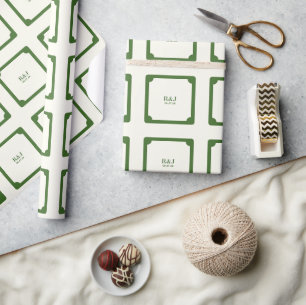 Papier Cadeau Mariage Couple Monogram Vert