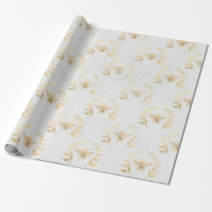 Papier Cadeau Mariage d'abeille blanche et d'or 