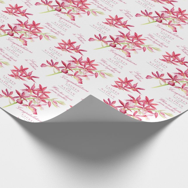 Papier Cadeau Mariage d'aquarelle de fleurs botaniques d'orchidé (Coin)