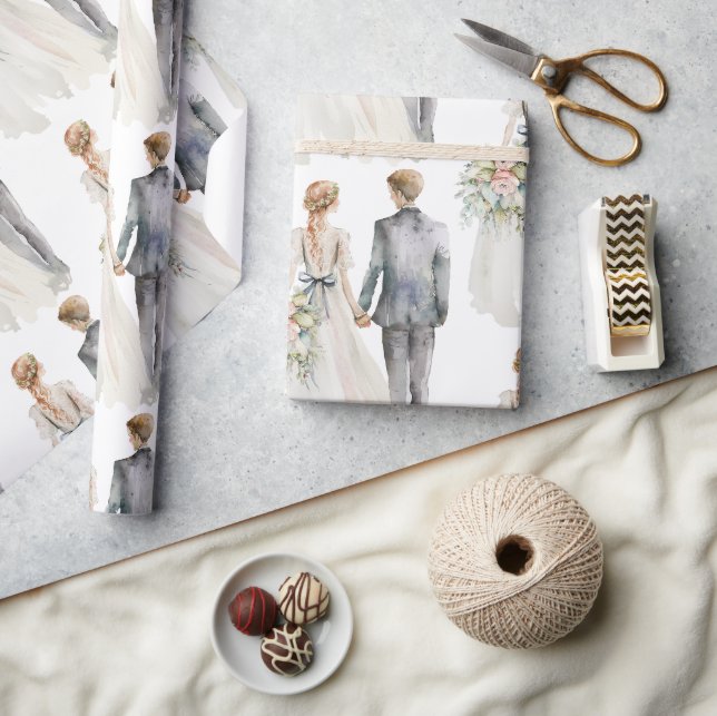 Papier Cadeau Mariage d'aquarelle de mariée et de chambre (Artisanat)