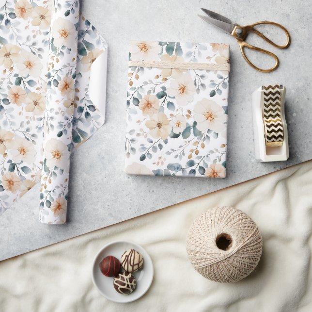 Papier Cadeau Mariage d'aquarelle florale moelleuse (Artisanat)