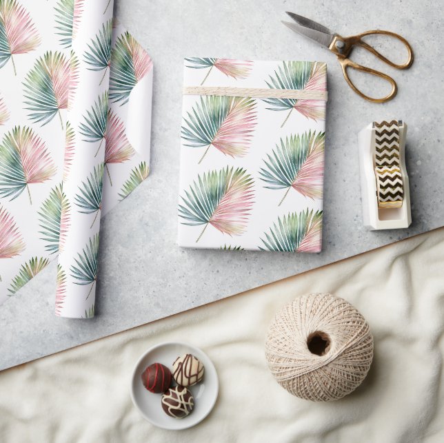 Papier Cadeau Mariage de feuille verte rose tropicale (Artisanat)