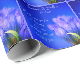 Papier Cadeau Mariage de fleurs Gentien Bleu Personnalisé