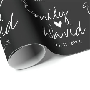 Papier Cadeau Mariage de noms de mariée et de chambre noire