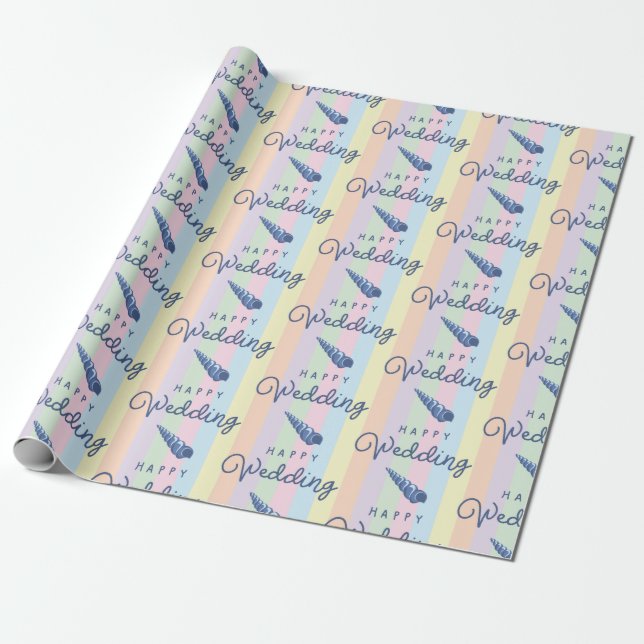 Papier Cadeau Mariage de plage d'été Océan Coquillage Rayure Arc (Déroulé)