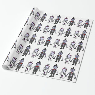 Papier Cadeau Mariage drôle de jeunes mariés de robot