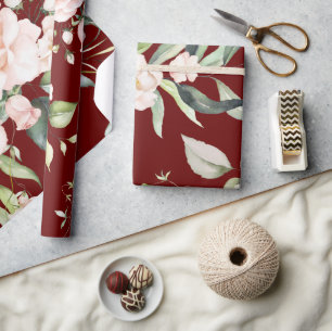 Papier Cadeau Mariage Élégant au Eucalyptus Rouge