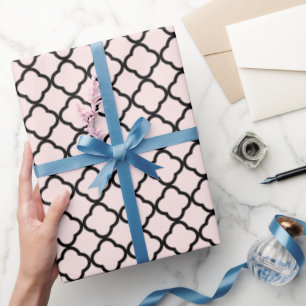 Papier Cadeau Mariage élégant moderne à motif quatrefeuilles noi