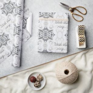 Papier Cadeau Mariage élégant personnalisable en dentelle blanch
