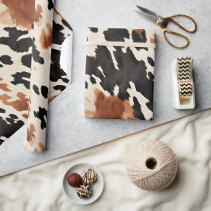 Papier Cadeau Mariage en cuir de vache marron crème noir