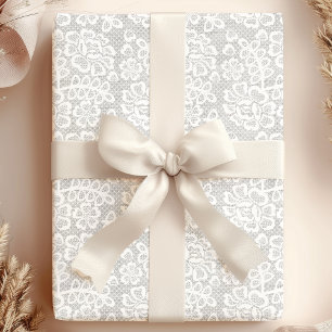 Papier Cadeau Mariage en dentelle blanche vintage élégant