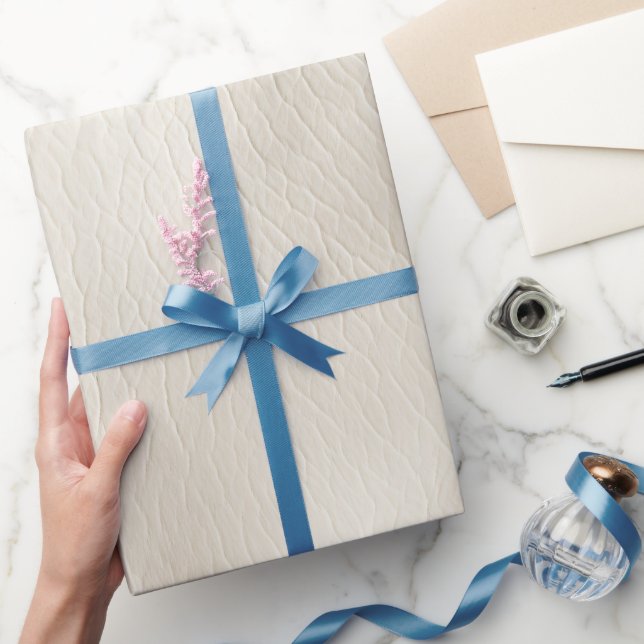 Papier Cadeau Mariage en simili-cuir blanc crème   (Cadeaux)