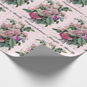Papier Cadeau Mariage Félicitations Ajouter des noms Rose Epheme