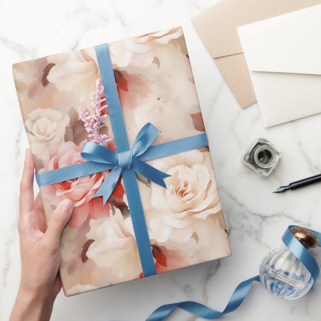 Papier Cadeau Mariage Fleur Rose Crème Blush Rose Assez Joli (Cadeaux)