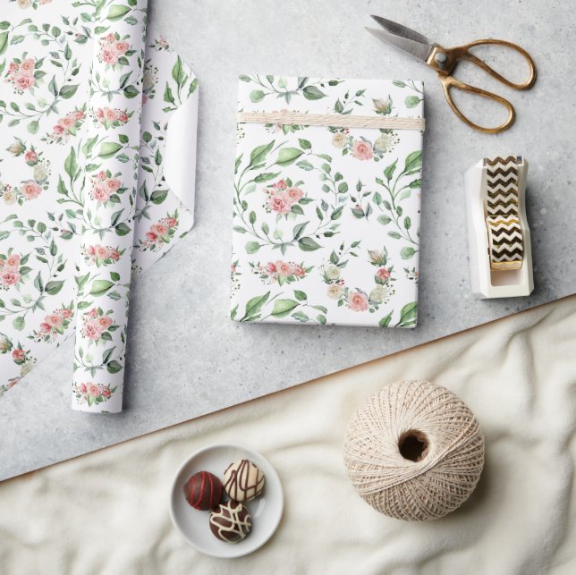 Papier Cadeau Mariage Fleur Rose Fraîche (Artisanat)