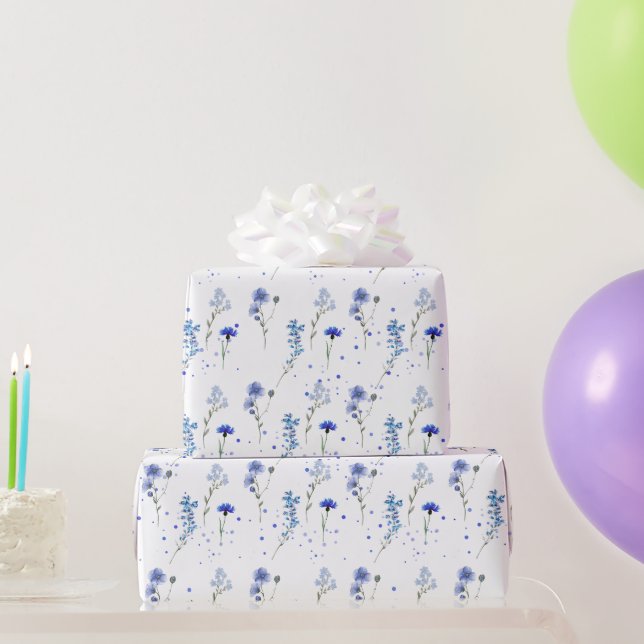 Papier Cadeau Mariage Fleur sauvage bleu aquarelle (Cadeaux de fête)