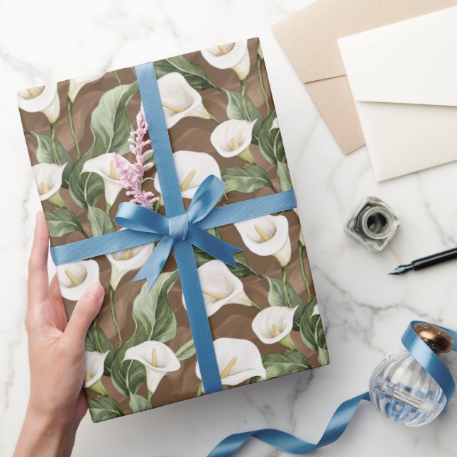 Papier Cadeau Mariage Fleuriste Fleur de Lys Brun Blanc (Cadeaux)