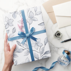 Papier Cadeau Mariage Floral Argenté Élégant