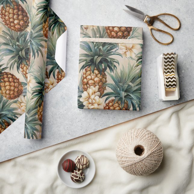 Papier Cadeau Mariage floral aux ananas tropicaux  (Artisanat)