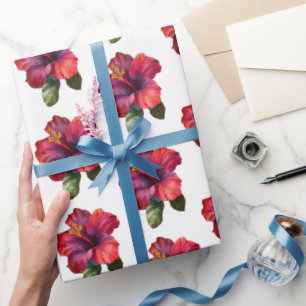 Papier Cadeau Mariage floral d'hibiscus tropical rouge