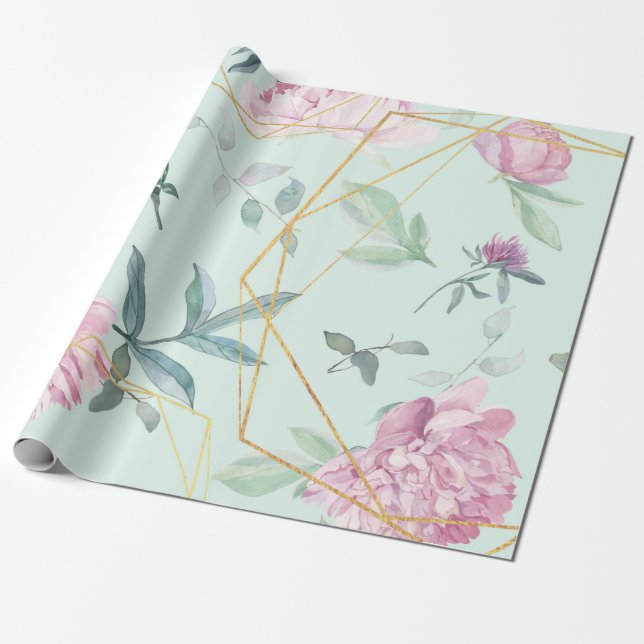 Papier Cadeau Mariage floral géométrique Pastel Peonies (Déroulé)