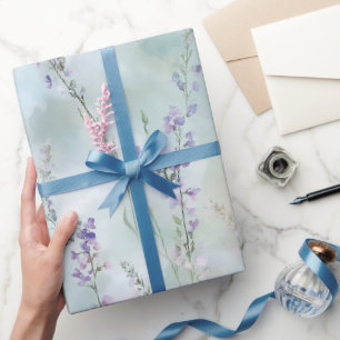 Papier Cadeau Mariage Floral Romantique Violet Élégant