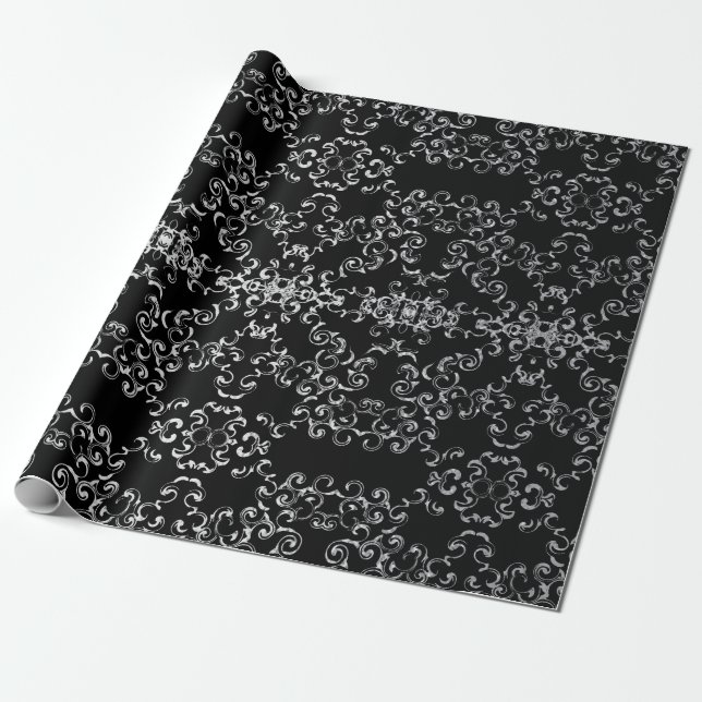 Papier Cadeau Mariage gothique argenté et noir (Déroulé)