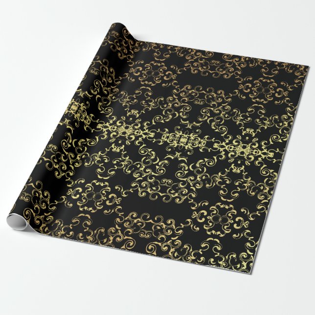 Papier Cadeau Mariage gothique noir or Elegant (Déroulé)