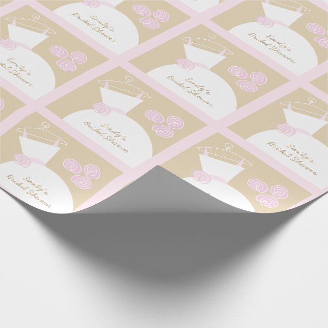 Papier Cadeau Mariage Gown rose beige Fête des mariées carré (Coin)