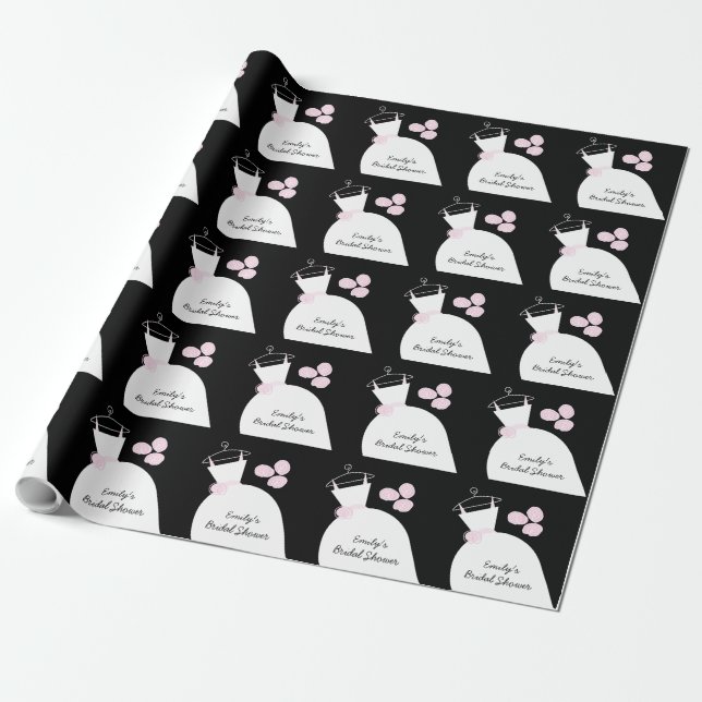 Papier Cadeau Mariage Gown rose "Fête des mariées" noir (Déroulé)