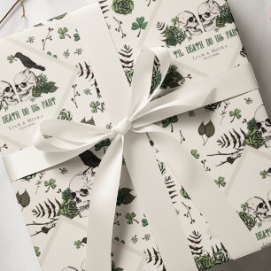 Papier Cadeau Mariage irlandais de la Saint-Patrick floral crâne