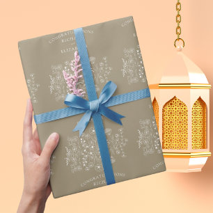 Papier Cadeau Mariage moderne aquarelle bohème aux fleurs sauvag