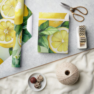 Papier Cadeau Mariage moderne citron bleu floral script shower d