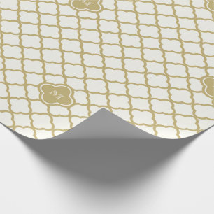Papier Cadeau Mariage Motif de quatrefoil or élégant Monogram M