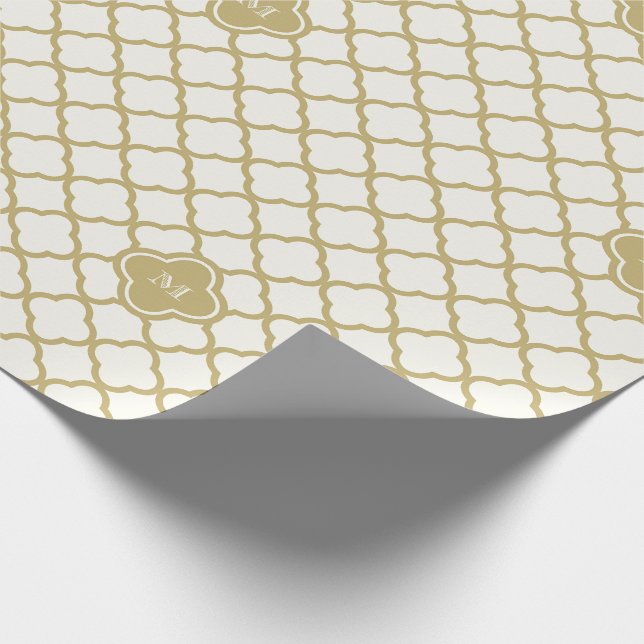 Papier Cadeau Mariage Motif de quatrefoil or élégant Monogram M (Coin)