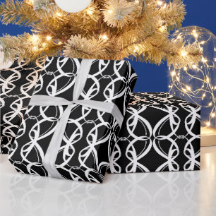 Papier Cadeau Mariage noir et blanc, anneaux Fiançailles
