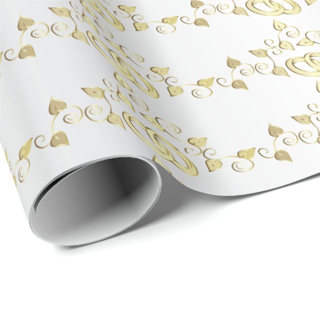 Papier Cadeau Mariage Or Classé Bagues Sur Satin Blanc (Coin rond)