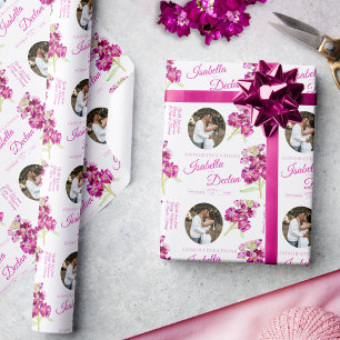 Papier Cadeau Mariage photo personnalisé stock d'aquarelle rose