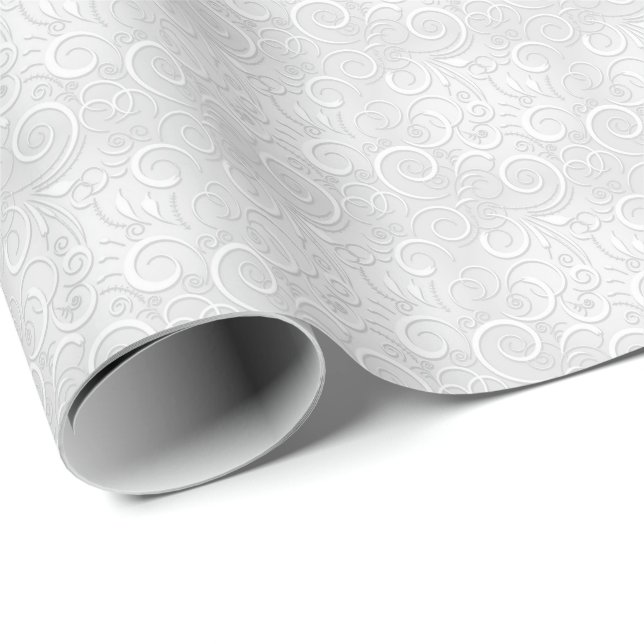 Papier Cadeau Mariage Silver White Christmas Luxe propre Fantast (Coin rond)