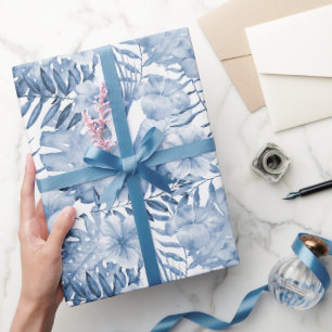 Papier Cadeau Mariage Tropical Fleurs Violettes et Bleues