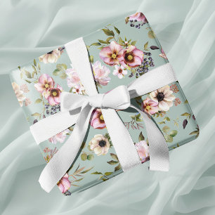 Papier Cadeau Mariage vert Peony Garden Sage