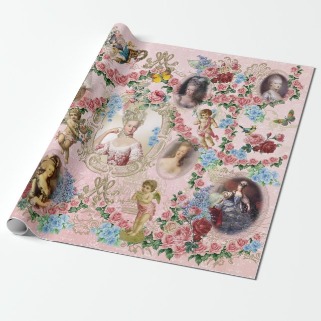 Papier Cadeau Marie Antoinette Rose de papier d'enveloppement de (Déroulé)