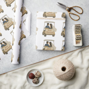 Papier Cadeau Marié et marié dans un panier de golf