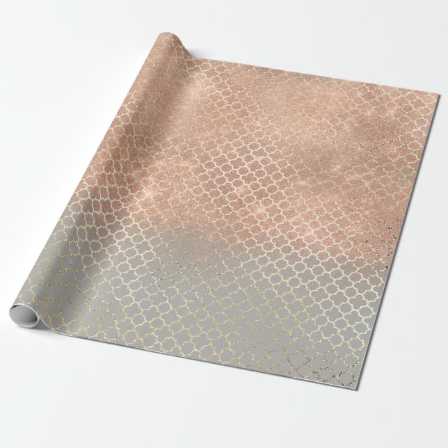 Papier Cadeau Mariée de Quatrefoil 16e Rose Gold Blush Bridal Gr (Déroulé)